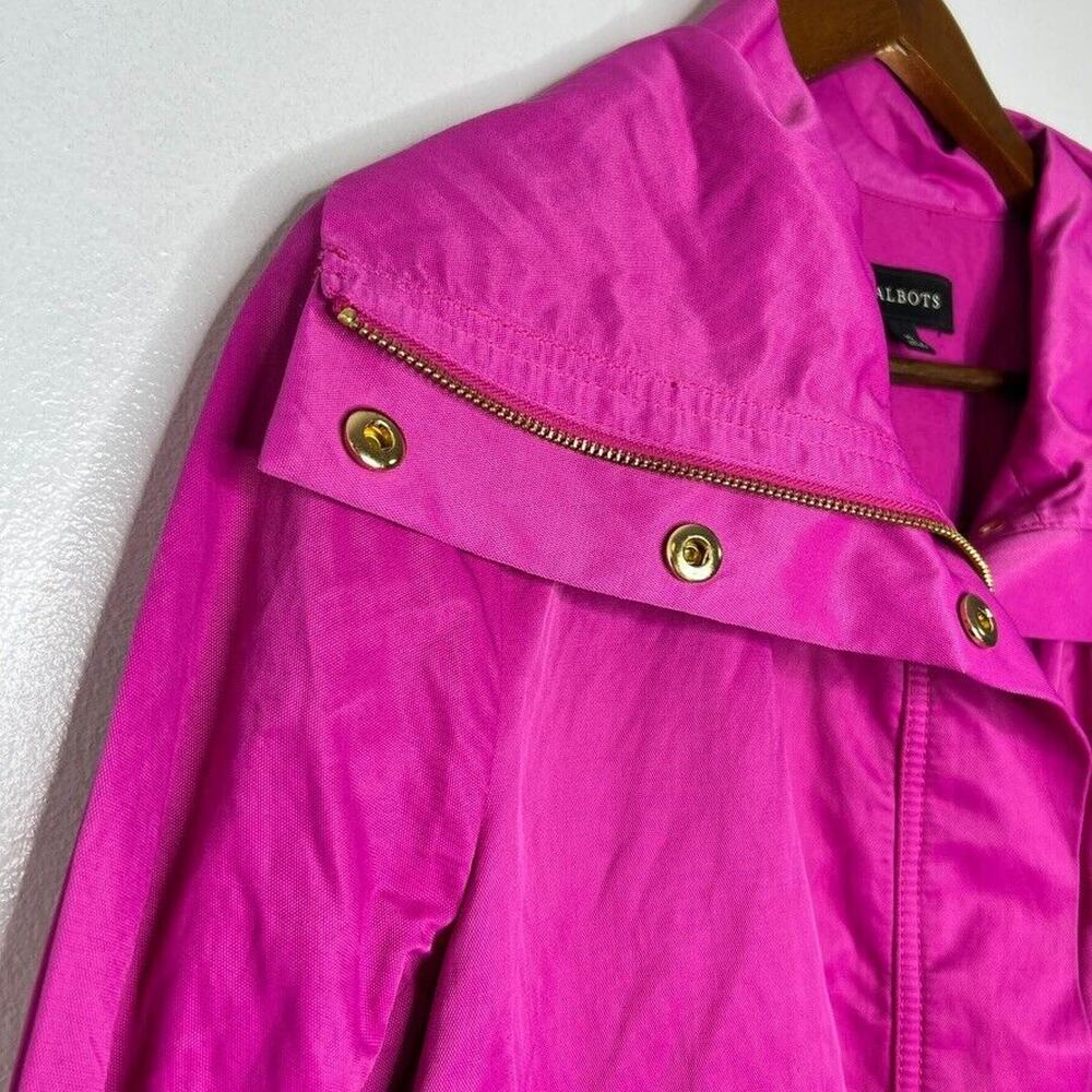 Talbots Womens 10 Rain Jacket Pink Zip Up Snap Pockets Vented Waterproof Fuchsia